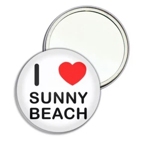 Sunny Beach I Love Heart Round Mirror Pocket Compact (55mm or 77mm) - Picture 1 of 6