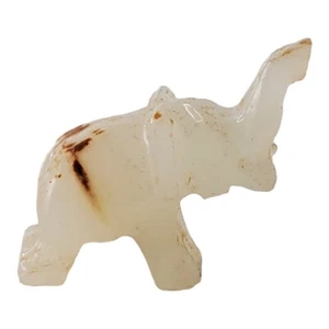 Hand-Carved Agate Elephant - Upraised Trunk - 1 In Tall Miniature - Picture 1 of 12