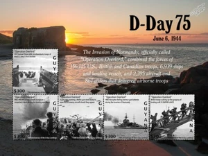 Hoja de estampillas de invasión de Normandía de la Segunda Guerra Mundial 1944 Operación Overlord D-DAY (2020 Guyana) - Imagen 1 de 1