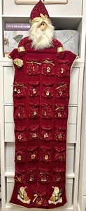 Vintage 6 ft Long Hanging Velvet Red & Gold Santa Advent Calendar Pockets Unique - Picture 1 of 24