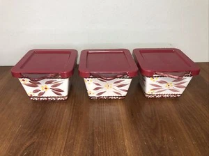 TempTations Ovenware by Tara Set, Lids, Old World Cranberry Square 10oz Set Of 3 - Picture 1 of 5