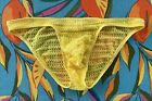 Men's Sexy Solid Yellow Textured Unlined Bikini Brief Swimsuit Size L