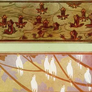 Décoration Art Nouveau Jules Duvinage Lapin Grenouille - Chromotypie C1900 - Picture 1 of 3