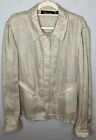 Emanuel Ungaro Linen Shirt Size 12 Long Sleeve Button Front Collared Zip Pockets