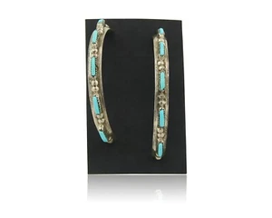 Navajo Hoop Earrings 925 Silver Natural Turquoise Native American Artist C.80's - Picture 1 of 6