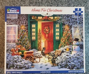 HTF White Mountain CASA PER NATALE 1000 pezzi puzzle Dominic Davison COMPLETO - Foto 1 di 6