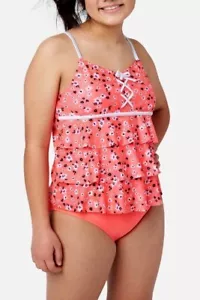 JUSTICE Girls Swimsuit Tankini Bikini Ruffle Swim Set 12 14 16 18 L XL Floral - Picture 1 of 6