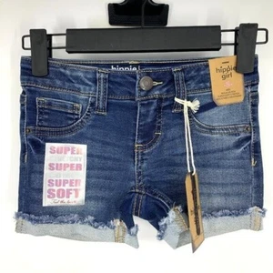 Hippie Girl Denim Shorts Kids Size 5 Midi Snap Button Blue Soft Stretch Fray Hem - Picture 1 of 8