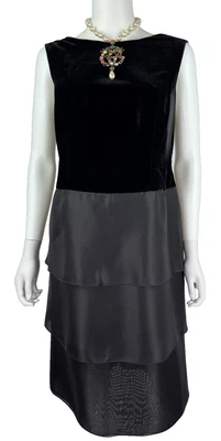 Escada 12 US 48 IT 42 D L Black Velvet Silk Layered Cocktail Dress Runway Auth - Image 1 of 4