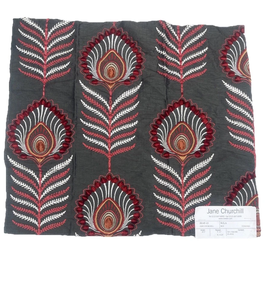 Jane Churchill “Sula Red” Fabric Sample 17x17 – Designer Upholstery / Home Décor - Imagem 1 de 2