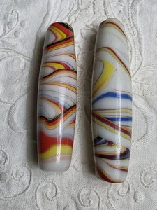 Pr Vintage Lampwork Venetian Glass Large Oval Swirl Beads 3.25 To 3.5" Approx - Picture 1 of 3