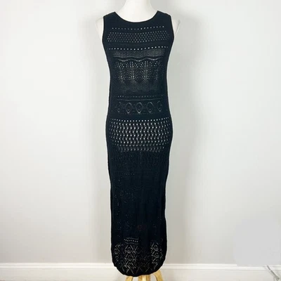 Tahari Black Crochet Maxi Dress Boho Soft Knit Size Medium Women's - Image 1 of 4