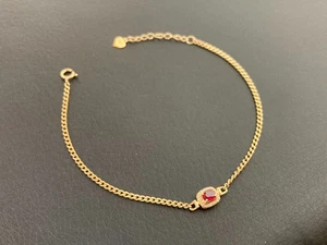 18K Gold Natural Oval Ruby Diamond Bracelet 7.4 Inches Adjustable - Picture 1 of 9