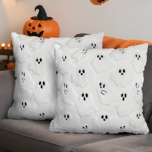 Halloween Pillow Covers 18X18, Set of 2 White Ghost Decorations Throw Pillow Cas - Picture 1 of 12