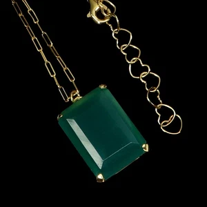 Collar de plata de ley 925 octágono aventurina 20x15 mm joyas de piedras preciosas 17 pulgadas - Imagen 1 de 14