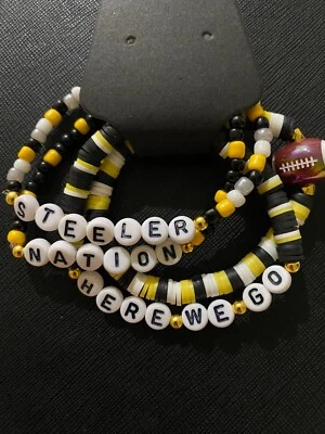 Juego de brazaletes de 4 piezas Pittsburgh Steelers para hombre - Steeler Nation - Dije Ftbl Foto 1 de 2