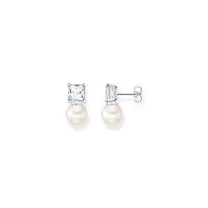 Ear Studs Pearl with White Stone Silver - Picture 1 of 2