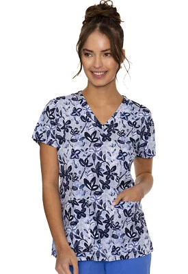 Newspaper Daisy Med Couture Print Scrub V Neck Top MC8564 NPDA - Image 1 of 3