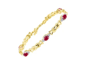 RYLOS RUBY & DIAMOND TENNIS BRACELET YELLOW GOLD PLATED SILVER 7-8" - Picture 1 of 6
