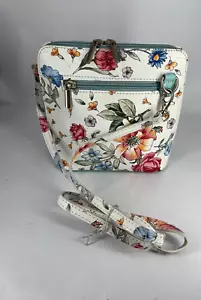 Borse In Pelle Italy Leather Floral Crossbody Bag Purse White With Flower (LK) - Picture 1 of 2