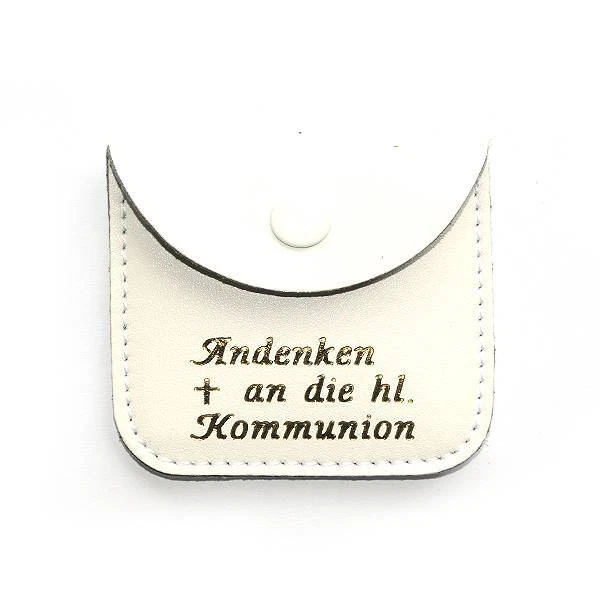 Etui Echt Leder weiss für Rosenkranz mit Text Andenken an die Heilige Kommunion - Bild 1 von 1