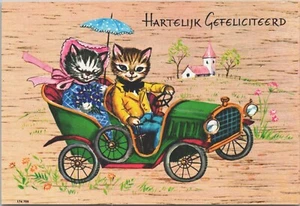 Anthropomorphic Cats Lovely Couple Happy Birthday Vintage Postcard BP8 - Picture 1 of 2