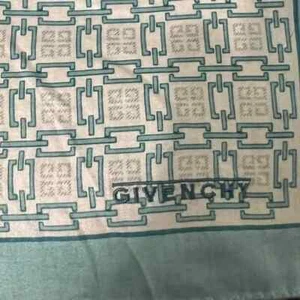 Vintage Givenchy Scarf Square Cotton Blue White Link Chain Logo Handkerchief - Picture 1 of 5