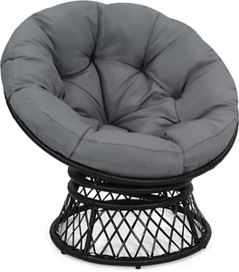 37" Wicker Papasan Circle Chair, 360° Swivel Living Room Chair, Indoor Outdoor R - Picture 1 of 8