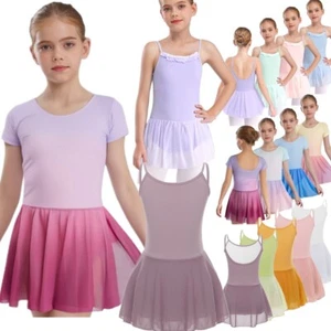 Girls Ruffle Neck Sleeveless Ballet Dress Gymnastics Dance Leotard Tutu Skirt - Picture 1 of 154