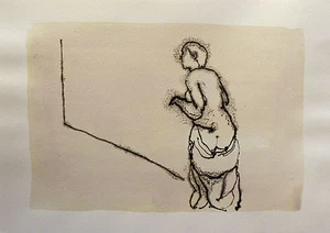 SURPRISE on the STREET CORNER ink drawing original toilet WC art humorous joke - Picture 1 of 1