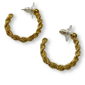 Vintage 1980s, Gold Rope Chain Hoop Stud Earrings, 1 Inch - Picture 1 of 3