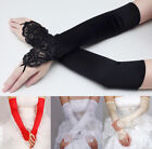 Women Fingerless Sequins Lace Satin Bridal Wedding Gloves Long Opera Gloves US
