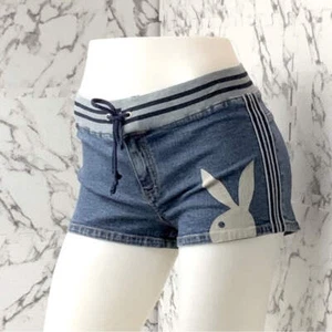Damen Playboy Mini Denim Short & Grey Bunny echtes Wildleder Neu mit Etikett - Bild 1 von 5