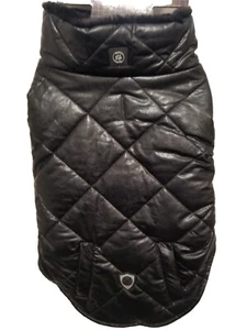 Silver Paw Pet Quilted Faux Leather Soft Faux Fur Lined Dog Jacket LARGE Black - Picture 1 of 14