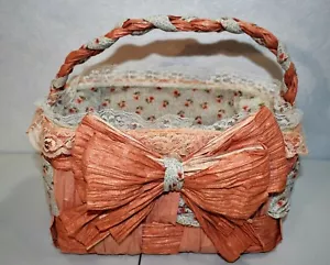 Basket Paper Twist Handmade Orange Floral Vintage - Picture 1 of 5