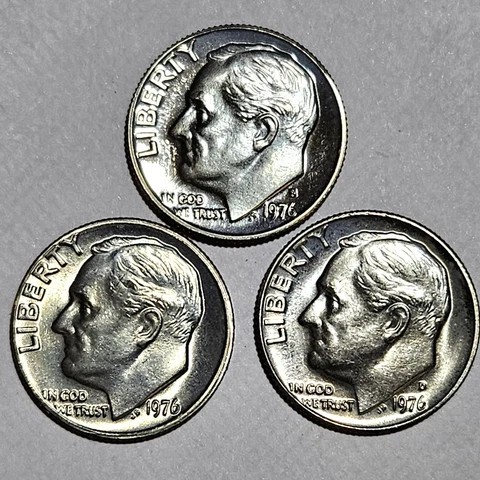 U.S.A. 1976 Roosevelt UNC Dime Set, P, D, S (Proof), Silver Clad, FAST SHIPPING Cover