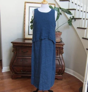 J. Jill Pure Jill Blue Layered Linen Maxi Dress w/ Side Slit Size M - Picture 1 of 10