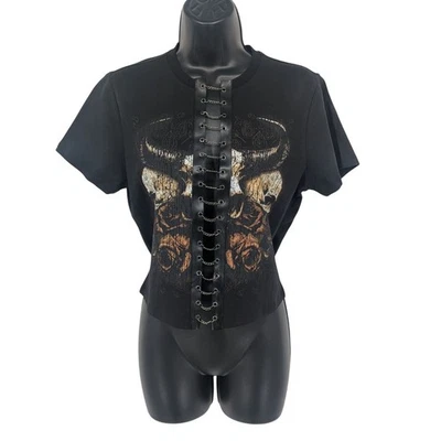 Top Corto Aura Cósmica Talla M Calavera Rosa Cadenas Envejecido Capricho Festival Y2K Foto 1 de 4
