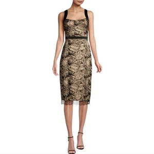 Aidan Mattox Jacquard Scoop Neckline Sleeveless Beaded Fringe Trim Dress Size 0 - Picture 1 of 16