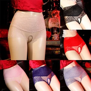 Damen Super glänzende glänzende Strumpfhosen mit Spitzenhöschen Unterwäsche - Picture 1 of 18