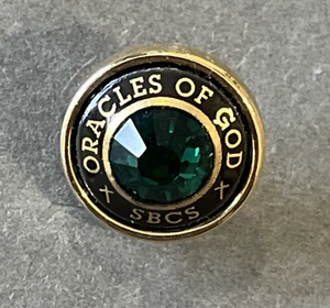 Spilla bavero vintage oracoli di Dio SBCS scuola cattolica smalto pietra verde tono oro - Foto 1 di 10