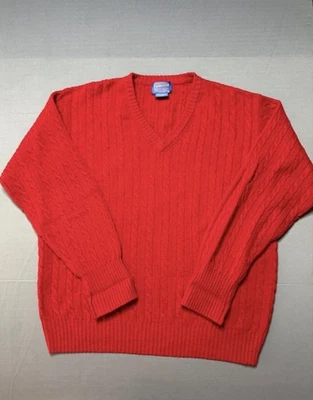 Vintage Pendleton Lambswool Vneck Red Sweater Cable Knit L - Image 1 of 4
