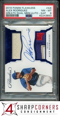 2019 FLAWLESS GREATS DUAL MEMORABILIA AUTO SAPPHIRE ALEX RODRIGUEZ #/7 PSA 8 - Image 1 of 4