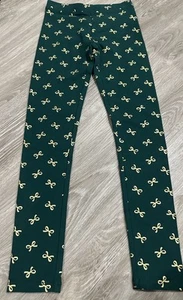 NWT Crewcuts Full Length Green Leggings w/Sparkle Golden Bows  Size 10 Christmas - Picture 1 of 2