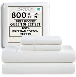 100% Cotton Sheets Queen Size Bed Set, 800 Thread Count, Deep Pocket Soft, cool. - Picture 1 of 9