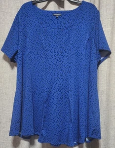 Ava & Grace Blouse Women's Size 3X Blue Black Short Sleeve Polka Dot Flare Botto - Picture 1 of 8