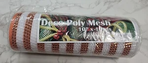 Fabric Decorative Mesh Poly 10"X 10 yd Orange White Fall Craft Heavy Foil Stripe - Picture 1 of 8