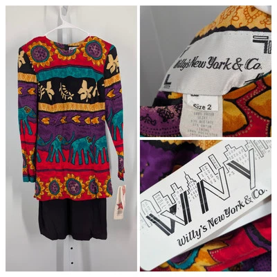 Vestido Floral Willy's Nueva York Vintage Años 80 90 Batik Ikat Elefante Arte Boho Talla 2 Foto 1 de 4