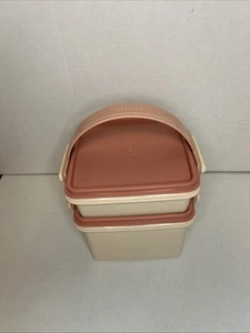 Tupperware Square Box Lunch Keeper Beige #1674, 1362 w/ Lids And Handle See Pics - Picture 1 of 9