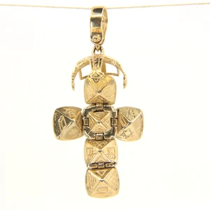Vintage 9ct Gold Hallmarked Masonic Ball Pendant Folding Orb Cross Engraved - Picture 1 of 13